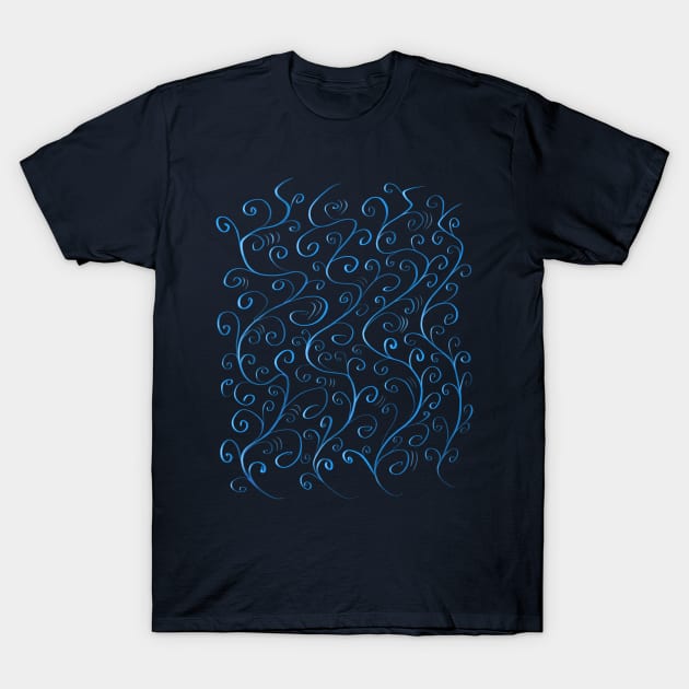 Glowing Blue Swirls T-Shirt by Boriana Giormova